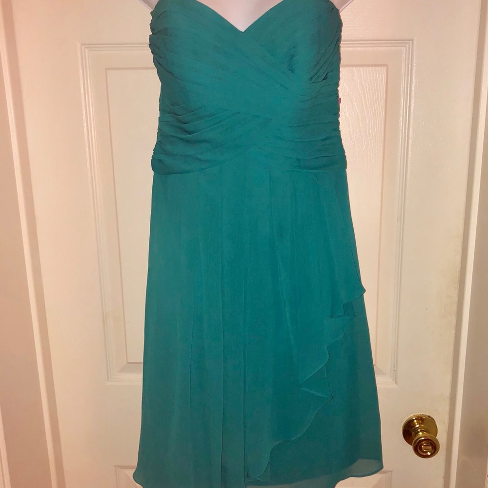 David’s Bridal Midi Strapless Dress TEAL (4)